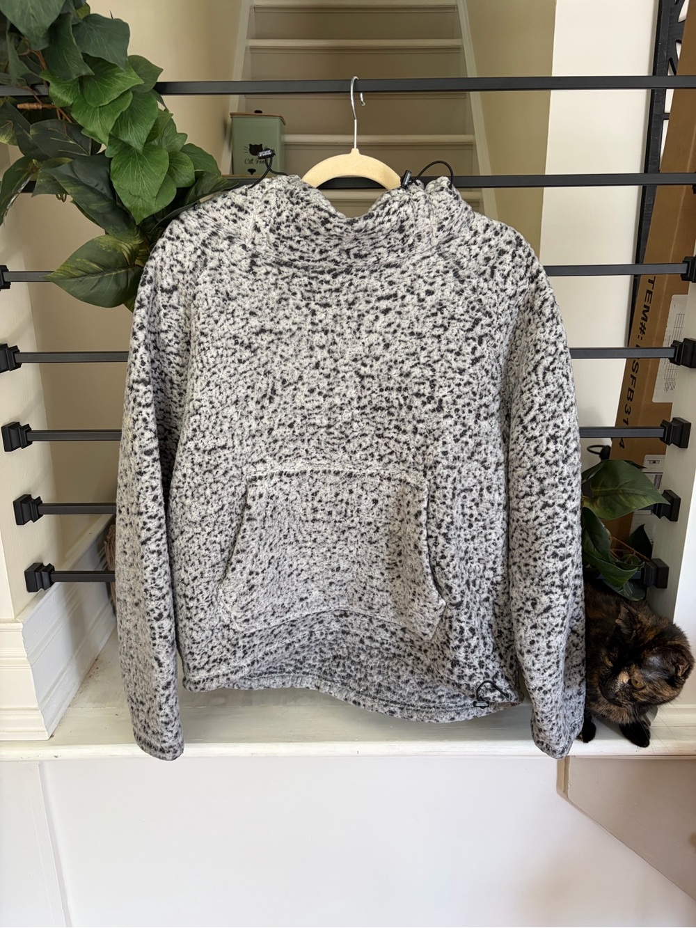 PINK Victoria’s Secret Gray Speckled Sherpa Fleece Hoodie Pullover Size Small